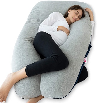 Meiz Pregnancy Pillow with Jersey Cover, Full Body Pregnancy Pillow with Velvet Cover, U Shaped Body Pillow for Pregnant Women