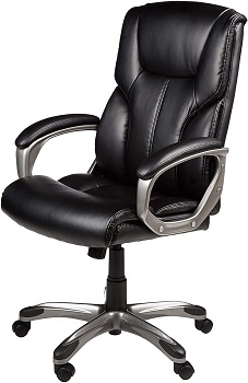 AmazonBasics High-Back, Leather Executive, Swivel, Adjustable Office Desk Chair with Casters
