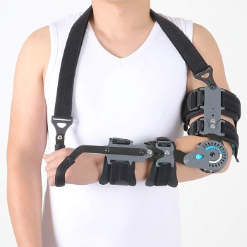 Orthomen Adjustable Post OP Elbow Brace with Hand Grip for Adult and Child