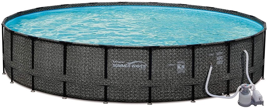 Summer Waves 24ft x 52in Elite Wicker Round Permanent Above Ground Frame Outdoor Swimming Pool Set 