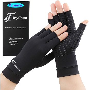 Tiny Chou 2 Pairs Copper Compression Arthritis Gloves