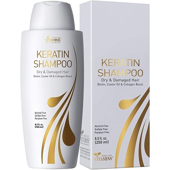 Vitamins Keratin Shampoo Hair Treatment - Biotin and Collagen Protein with Castor Oil for Curly Wavy and Straight Hair