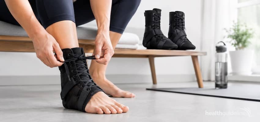 Best lace-up ankle brace being tightened for secure ankle support, stability, injury recovery, and everyday activity.