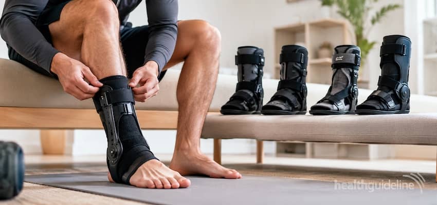 Adjusting Ankle Brace in Therapy Room