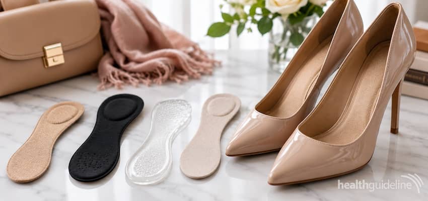 High heels with cushioned insoles and gel inserts designed to improve the fit and comfort of heels that are too big.
